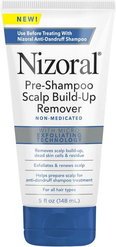 Nizoral Pre-Shampoo Scalp Build-Up Remover, witte tube met blauwe dop, 148 ml.