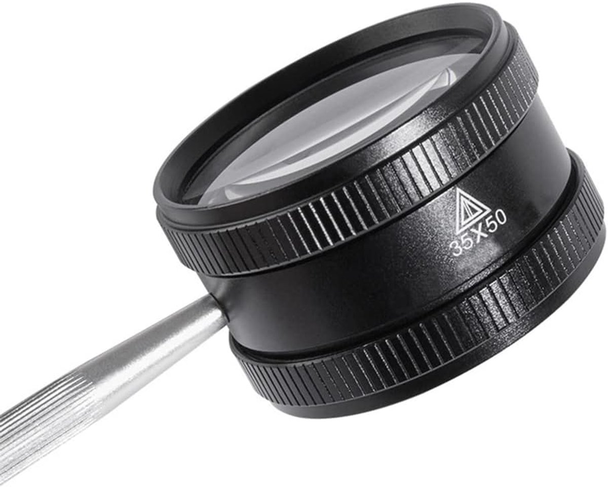 SnelShoppen - 35X Handheld Vergrootglas Hoge Definitie Lezen Vergrootglas Zilverlegering met Optische Lensen voor Juwelen en Wenwan Waardering 5cm