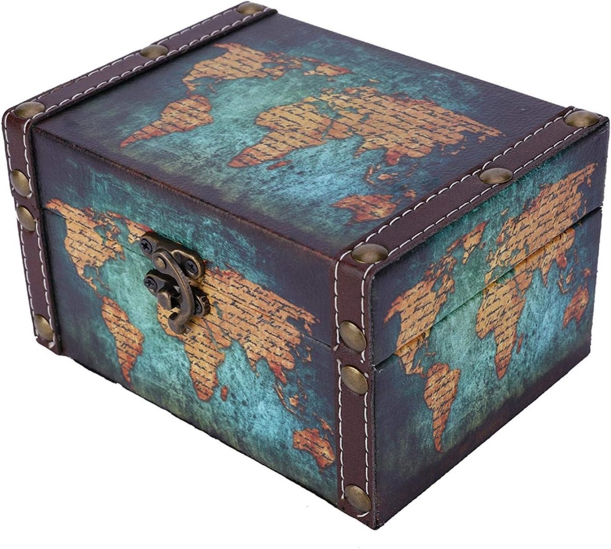 SnelShoppen - Vintage Houten Schatkist met Kaartenpatroon Sieraden Bewaarbox Handgemaakt Decoratiebox voor Fotografie en Opslag