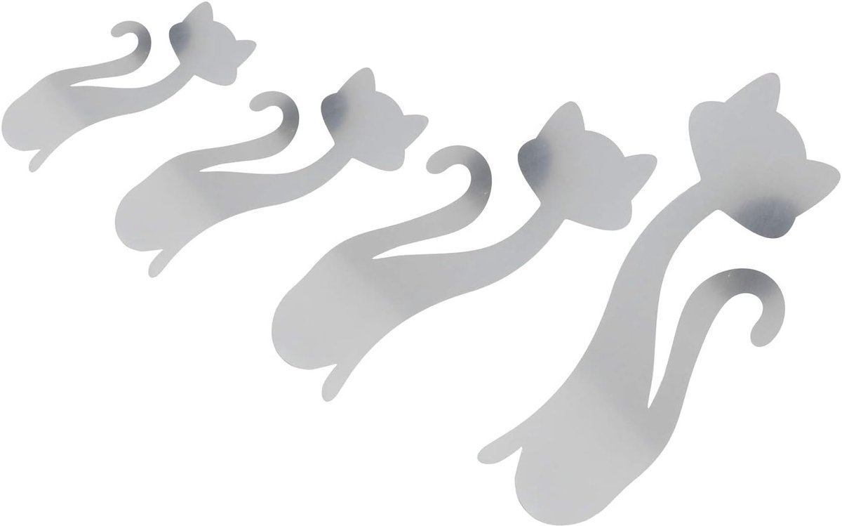 SnelShoppen - 4 Stuks DIY Spiegel Wandstickers Katvorm Wanddecoraties Verwijderbare Muurstickers voor DIY Wandkunst Decoraties (Zilver)