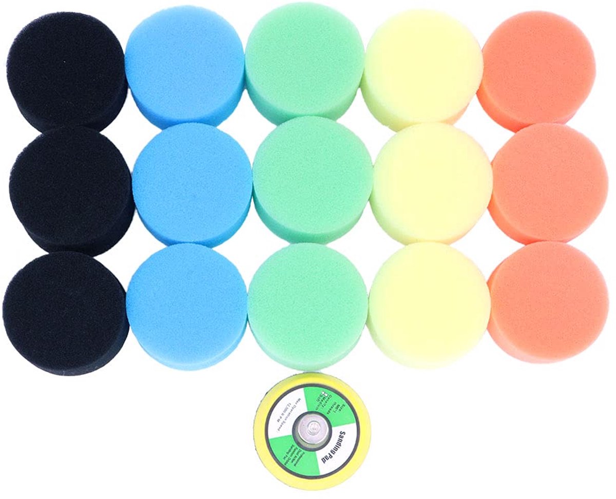 SnelShoppen - Polijstpad Set 16-delig 2" Spons Plat Polijst Buff Pad voor Lucht Schuurmachine Auto Polijstmachine M6X1 Draad