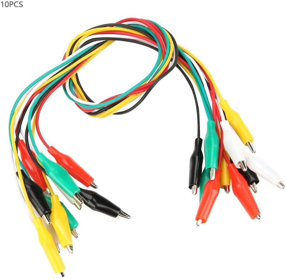 SnelShoppen - Crocodile Clamps Draadset, 10 Stuks in 5 Kleuren, 50 cm Dubbelzijdige Meetdraden met Alligatorclips voor Elektronica en Testwerk