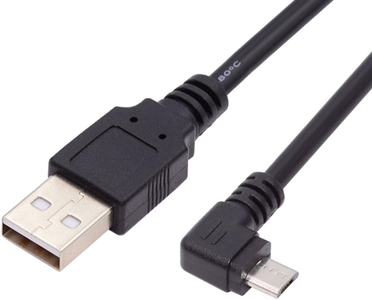 SnelShoppen - USB naar Micro USB Kabel 90 Graden Hoekig 1.5m - USB 2.0 Male naar Micro USB 5 Pin - Oplaad- en Gegevensoverdracht Kabel voor Smartphone