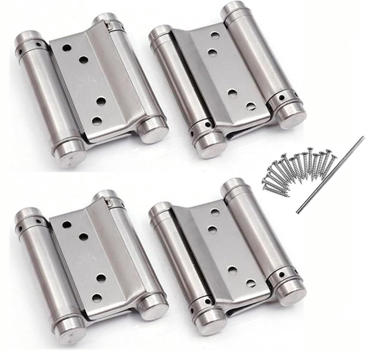 SnelShoppen - 2 Pairs van 3-Inch Dubbelwerkende Veer Scharnieren RVS voor Swingdeuren, Zelfsluitend, Perfect Aanpasbaar 76mm, Brushed Nickel