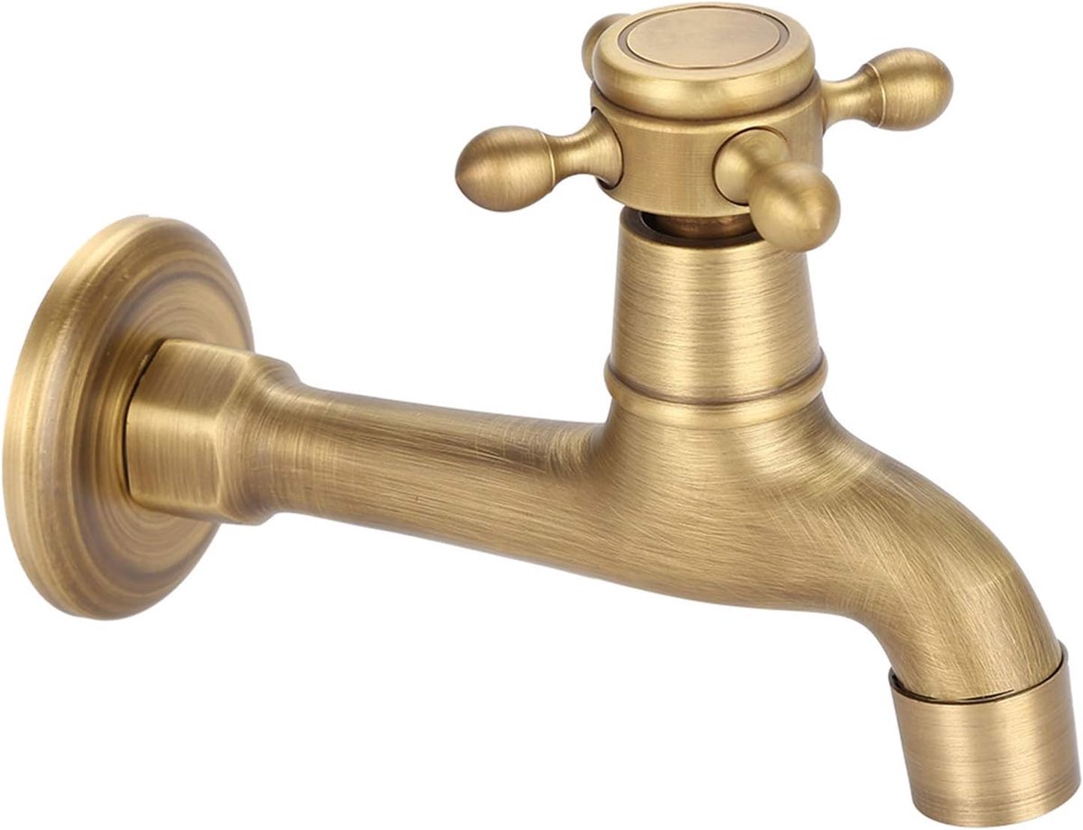 SnelShoppen - Hoge Kwaliteit Messing Wasserhahn Keuken, Antiek Design, Blei Vrij, Hoogbogen Einhebel Mengkraan, Wandmontage, Vintage Stijl, Massief Me