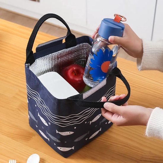 Lunchtas - 2 Stuks Set - Kleine Koeltas voor Werk en School - Opvouwbare Thermotas met Aluminium Isolatie - Lunchbag voor Dames, Heren en Kinderen - Blauw en Geel — afbeelding 4