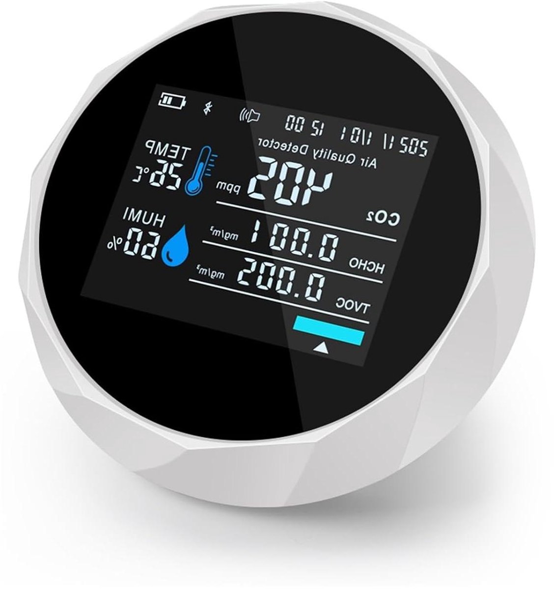 Luchtkwaliteitsmonitor - Gasdetector CO2 meter - Gezondheid bewaken - 5-in-1 meting - 1500mAh batterij - Wit