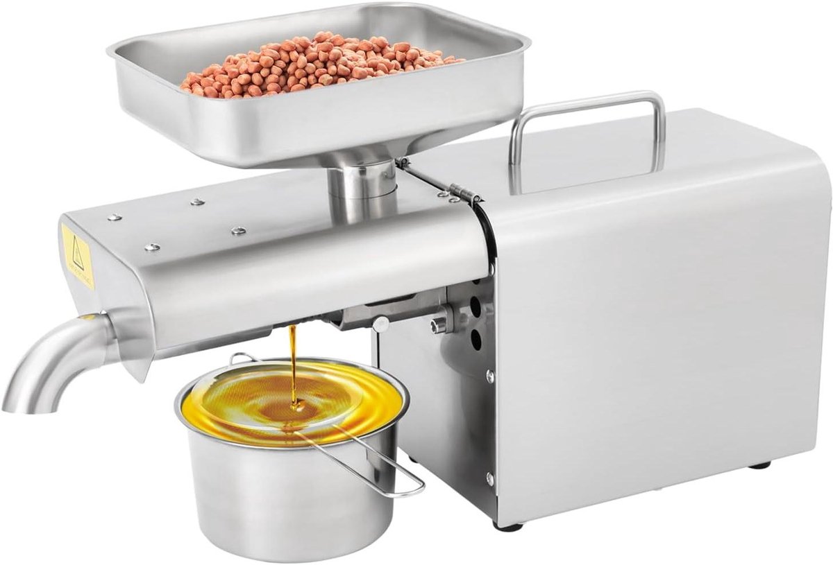 Oliepers Machine - Olie Expeller - Zelf Olie Maken - Koud en Warm Persen - 750W Vermogen - Zilver