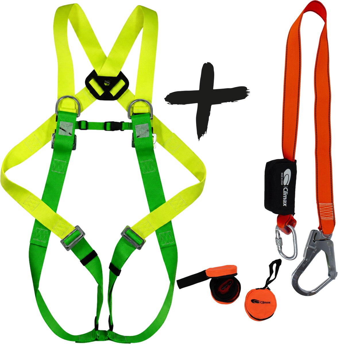 Valbeveiligingsset Harnas 27C met Vallijn en Anti Traumaband - Veiligheidsharnas M-L-XL - Energie Absorber met Steigerhaak - Complete Valbeveiliging Set