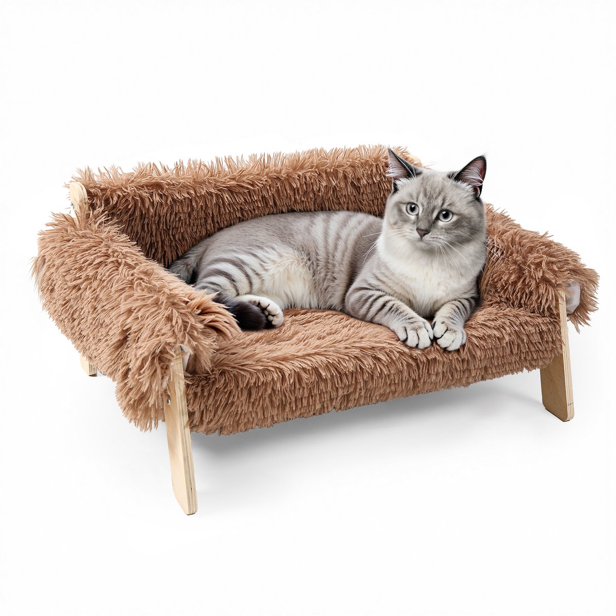 M-Goods Kattenmand Verhoogd Sofa - Kattenbank met Houten Frame - Wasbare Stof - Stabiel & Comfortabel