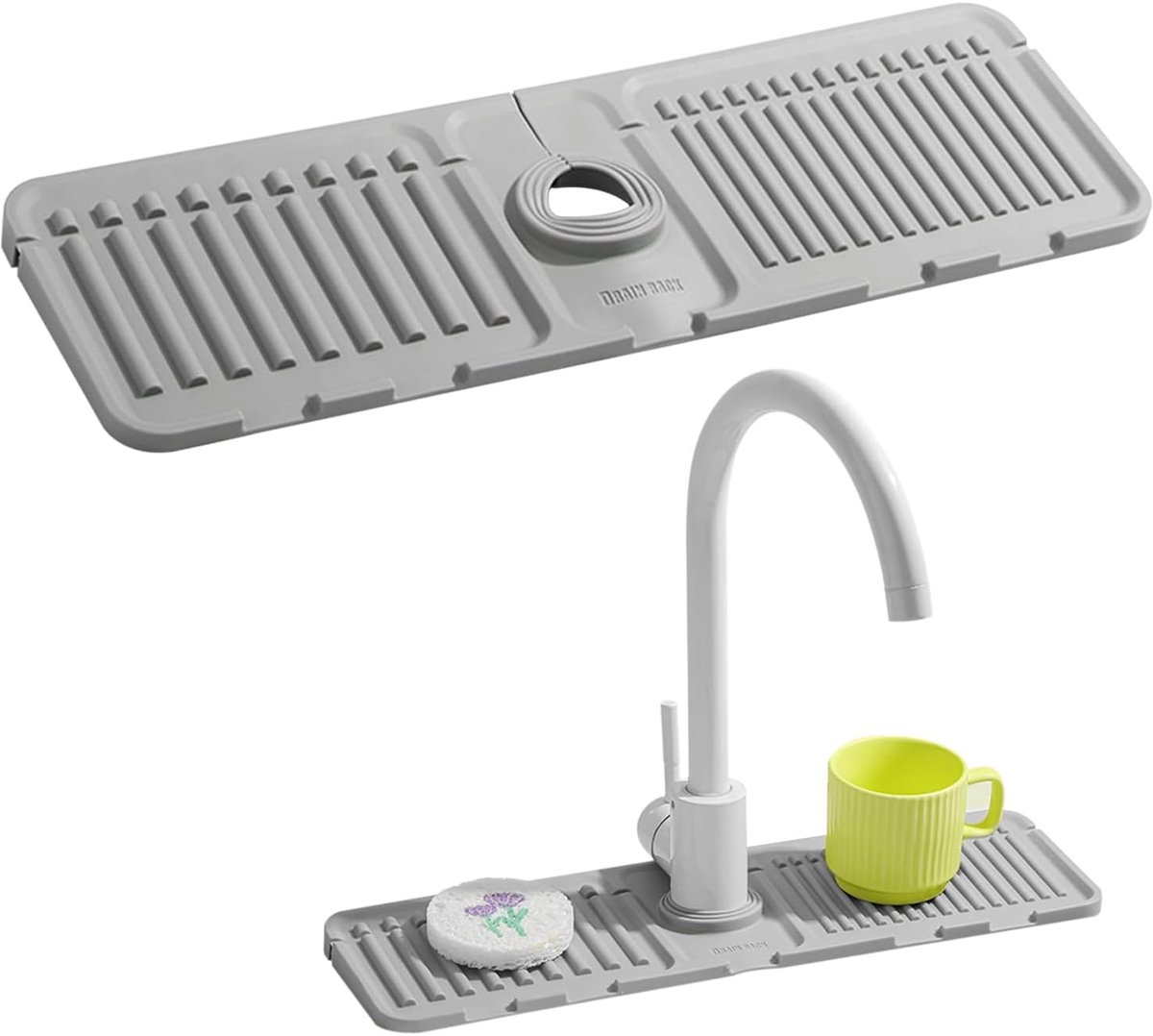 SnelShoppen - Splash Guard Water Tap Splash Guard 1 Stuk Keuken Kraan Drain Buffer Silicone Waterdichte Droogmat Grijs 44,5 x 14,5 cm