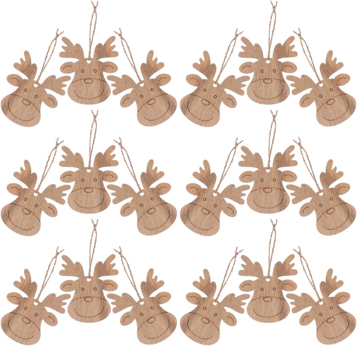 SnelShoppen - Set van 20 Kerst Ornamenten Houten Herten Hoofden Hangende Pendants Ambachtelijke Labels Hout Geverfd Versiering voor Kerstboom Feestdag