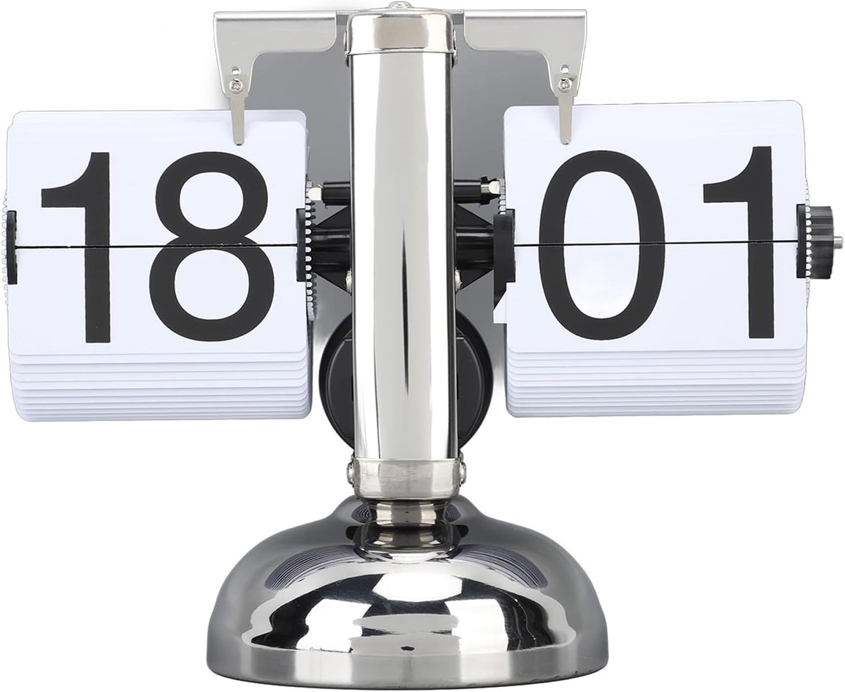 SnelShoppen - Retro Flip Klok - 304 RVS Tafelklok met Grote Cijfers - Batterij Aangedreven - Perfect voor Woonkamer, Kantoor en Verzameling - 24 Uurs