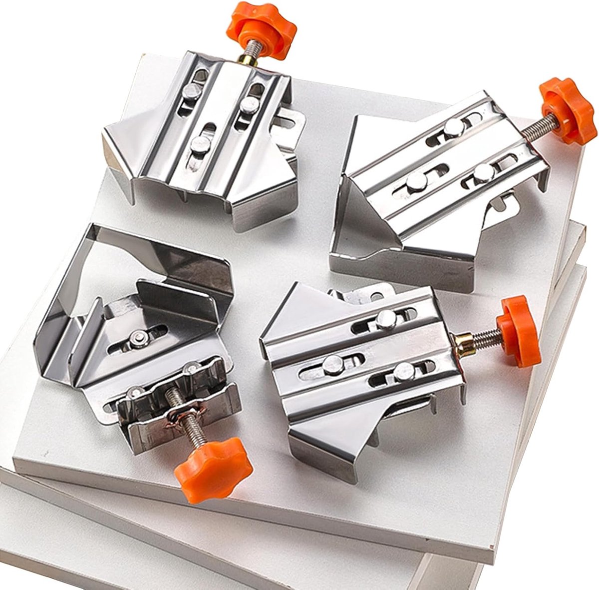 SnelShoppen - 4 Stuks Hoekklemmen voor Houtbewerking, 90 Graden Rechthoekige Klemmen, Verstelbare Swivel Klemmen, RVS Multifunctionele Hoekklem Tool