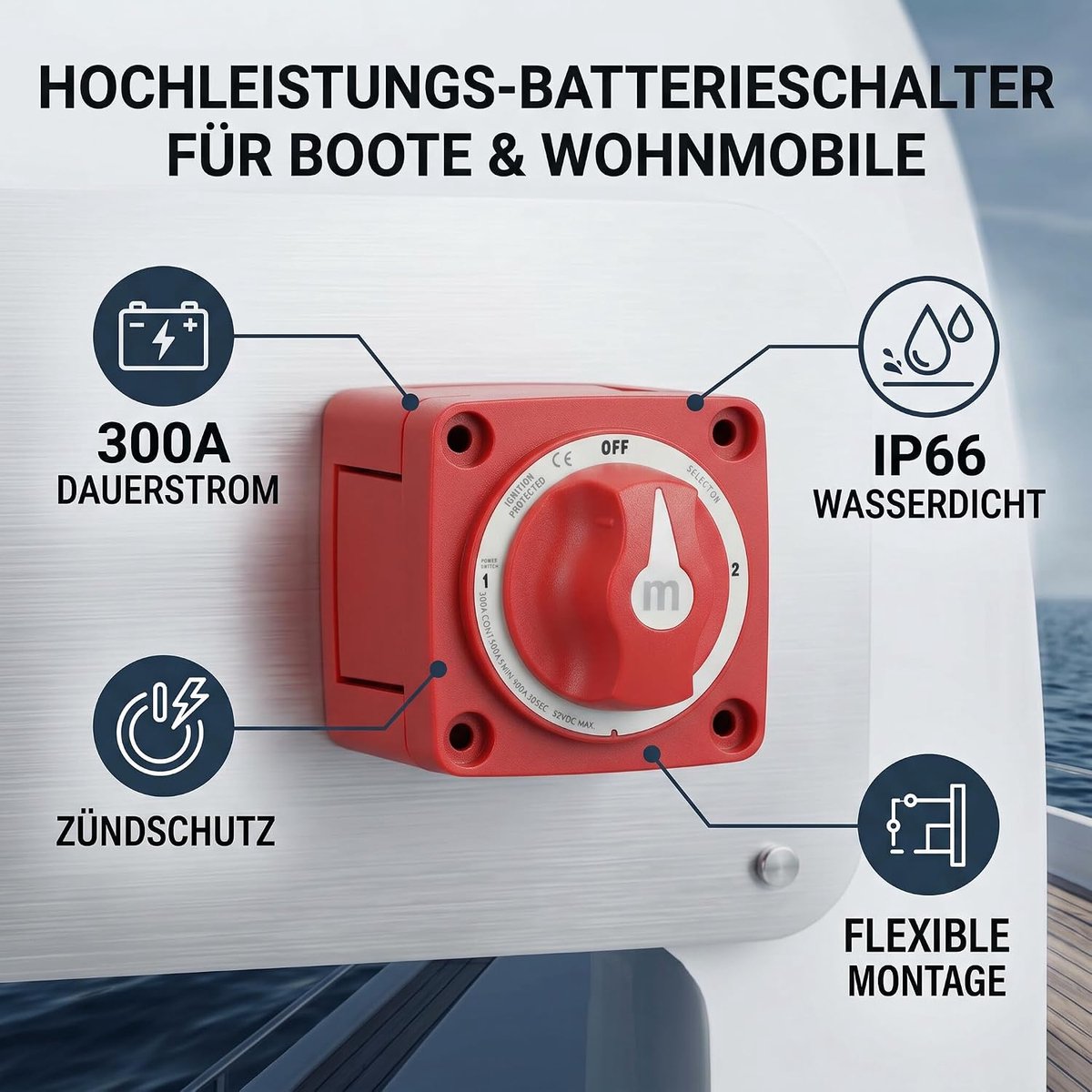 SnelShoppen - Accu Ontkoppelschakelaar 300A, 3 Posities, Twee-Circuit Stopcontact, Accu Selectieschakelaar voor Marine, Boot, Auto, Vrachtwagen, Trail