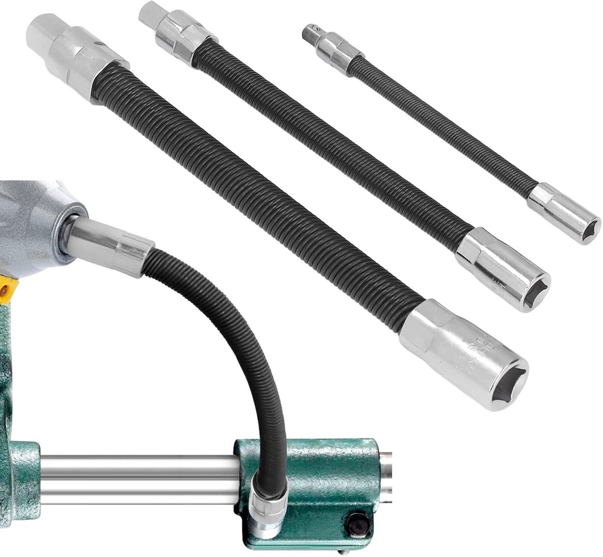 SnelShoppen - Flexibele Steeksleutel Verlengbalk Set, Hoogwaardige Staal, 3 Stuks, 1/2" 1/4" 3/8", Makkelijk in Smalle Ruimtes, Auto Reparatie