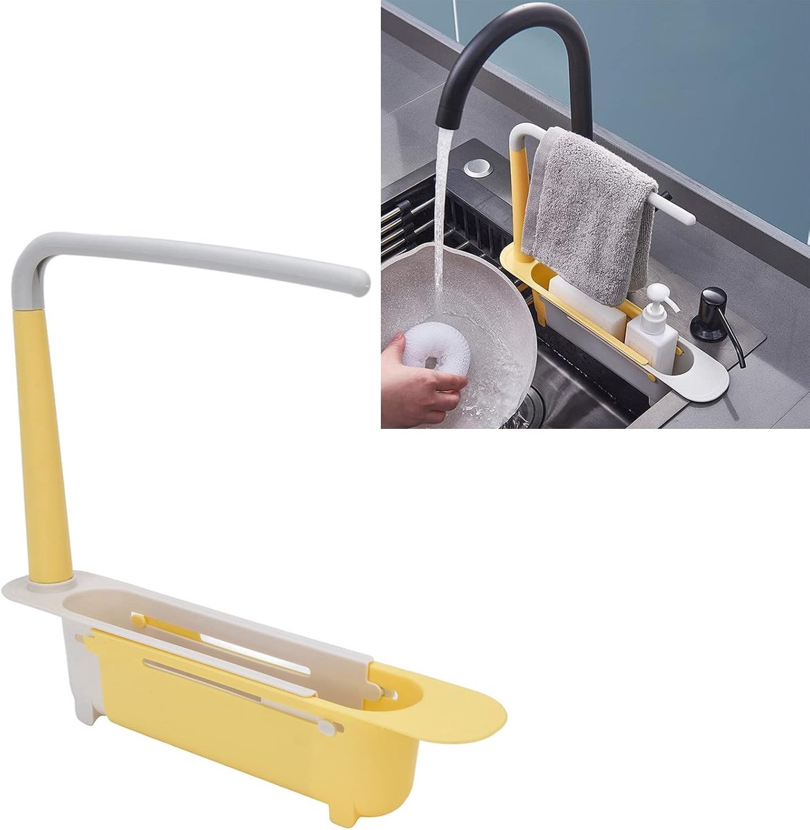 SnelShoppen - Telescopische Sponshouder voor Aanrecht, Uitbreidbare Opbergrek voor Spons, Borstel, Zeep, Doek en Lappen, Hygienisch en Droog, PP Mater