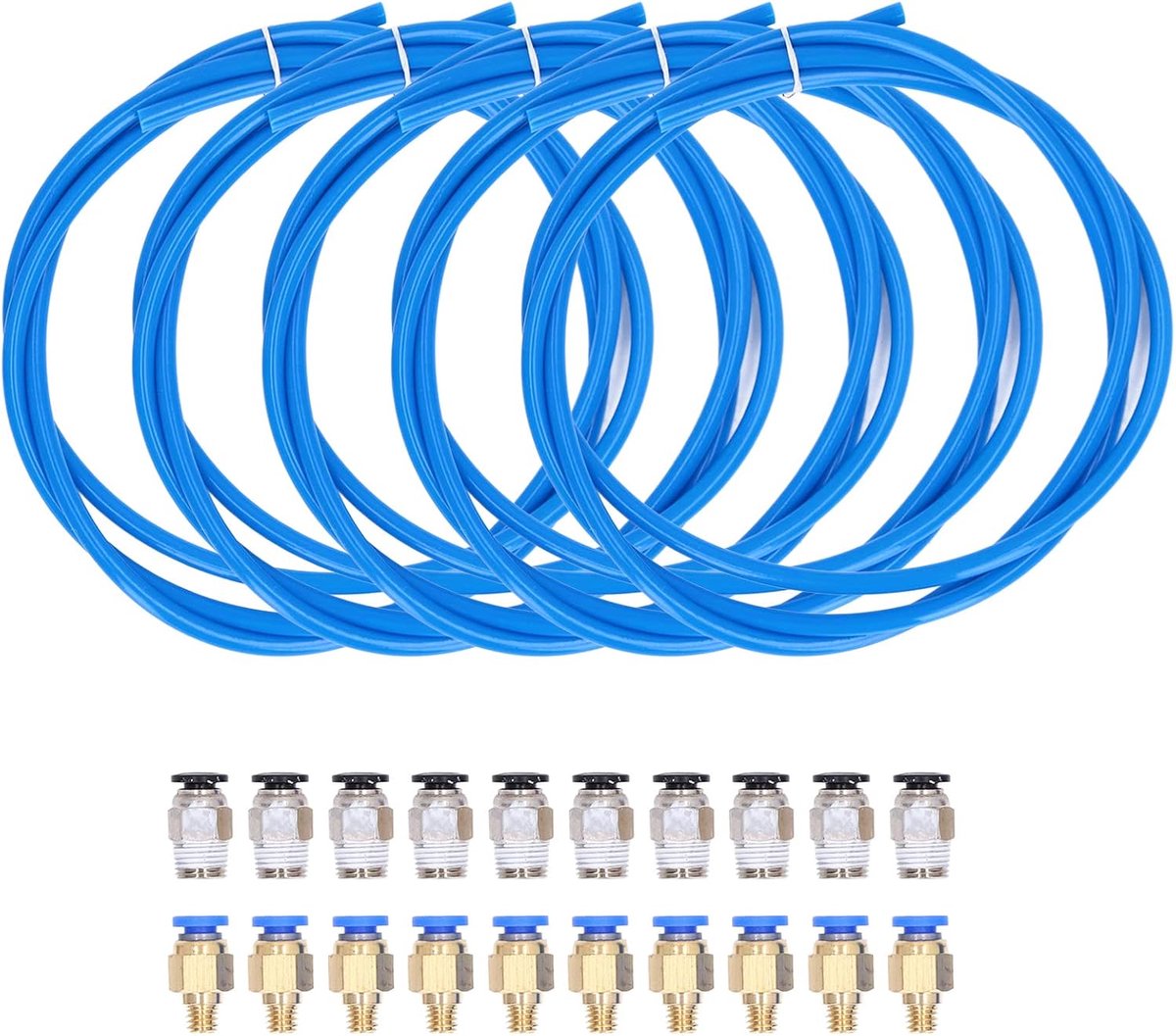 SnelShoppen - PTFE buizen 5 stuks met 20 pneumatische fittingen PC4-M6 en PC4-M10 voor 3D printer accessoires, 1.75MM filament, duurzaam en lange leve