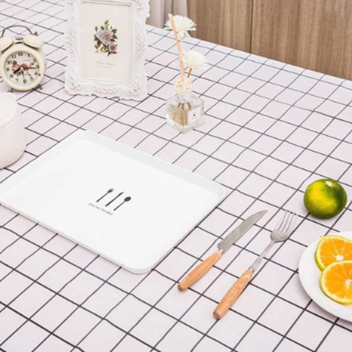 SnelShoppen - PVC Tafelkleed - Waterdicht, Vlekbestendig, Warmte-isolerend - Zwart Witte Ruit Print - Perfect voor Feest, Picknick, Keuken en Eetkamer