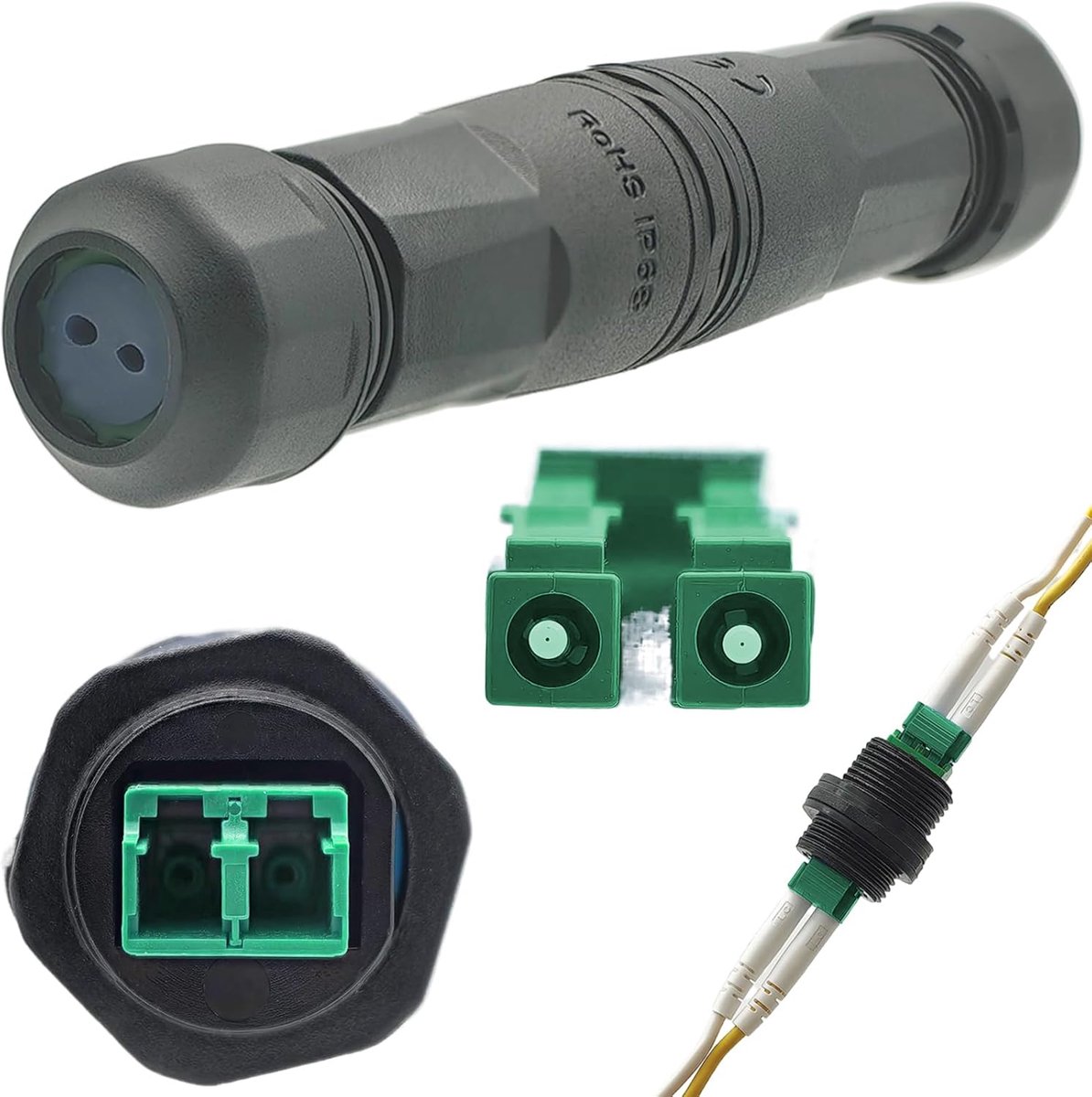 SnelShoppen - LC-APC Fiber Optic Connector, Dual Core Fiber Connector, IP68, Groen, Plug and Play, 1 stuk, Voor SFP Optische Modules, Tuin, Thuis, Kan