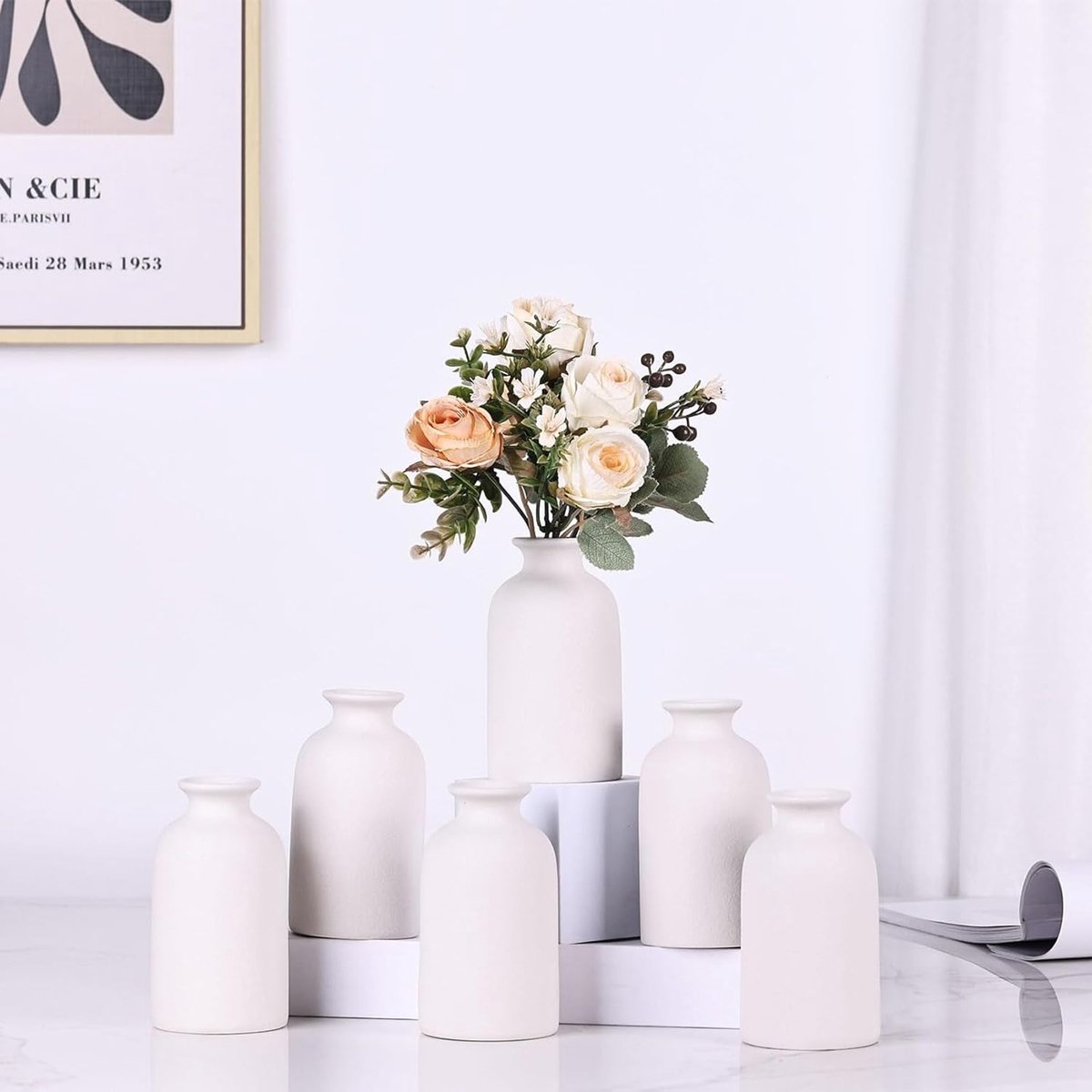 SnelShoppen - 6 Pack Kleine Witte Vazen - Moderne Boheemse Droogbloemen Vazen voor Decoratie, Bulk Centerpiece, Bruiloft, Huis en Feestdecoraties