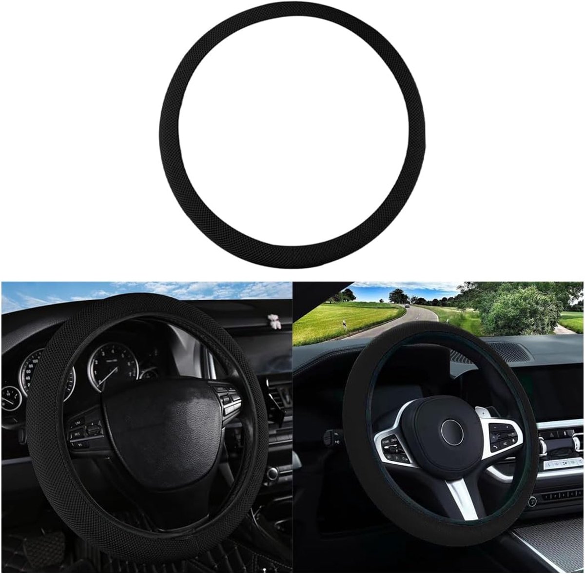 SnelShoppen - Stuurwielhoes Universeel Zacht Ademend Microfiber IJszijde Duurzaam Elastisch Stuurwielbescherming Zwart Auto Interieur Accessoires