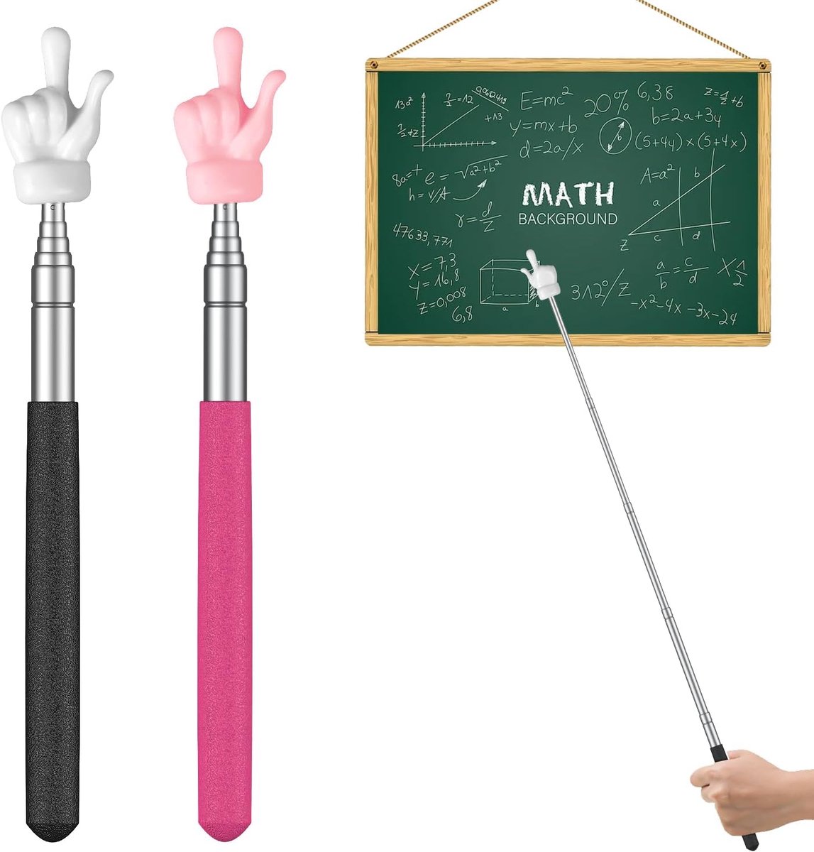 SnelShoppen - Telescopische Vingerpointer 2 Stuks Mini Retractable Vingerwijzer voor Klaslokaal Tot 55cm Zwart & Roze - Ideaal voor Lessen en Presenta