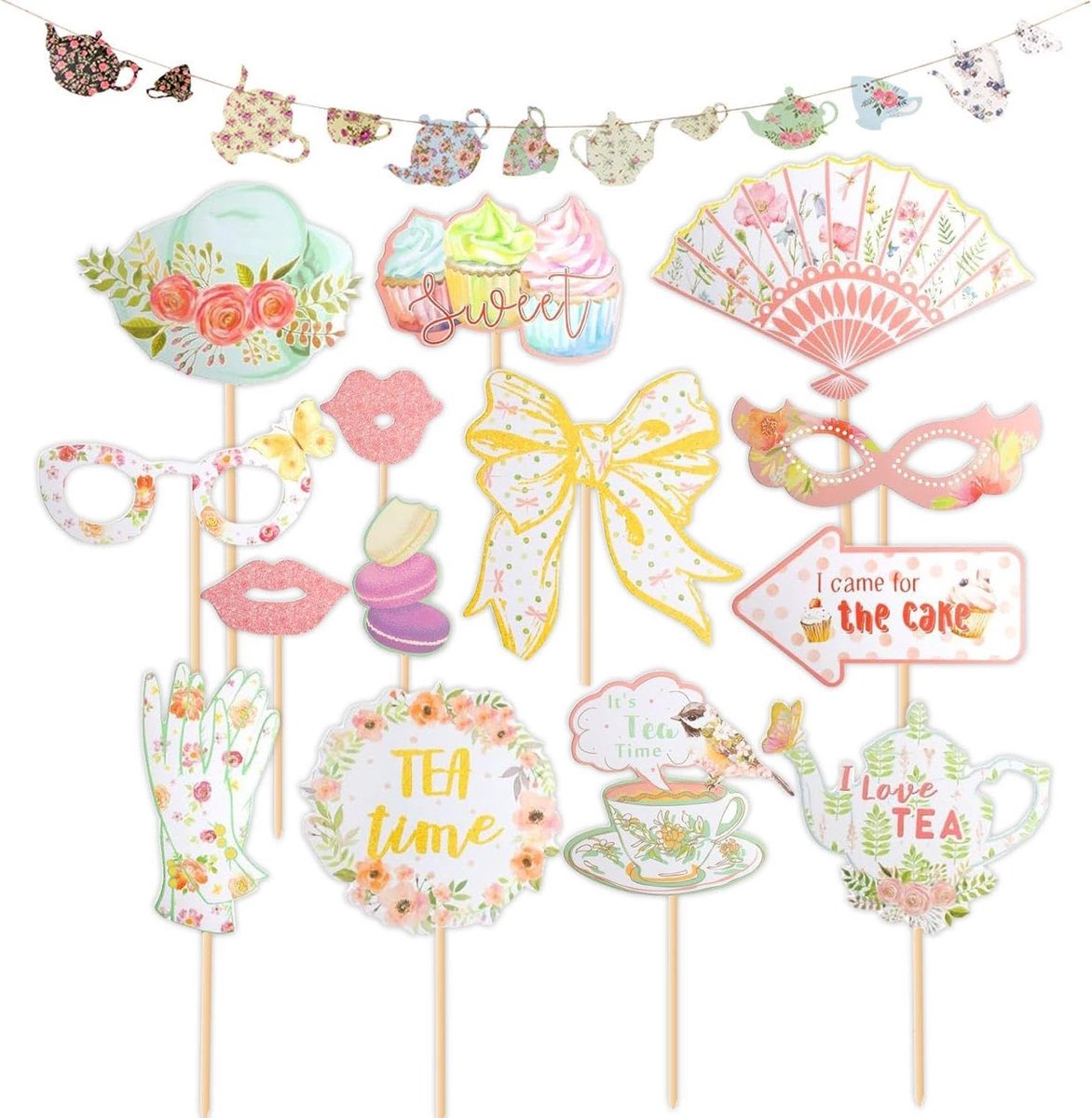 14 Foto -Rekwisieten En 1 Banner, Theekransje Benodigdheden, Cake -Decoratiekaartinzetstukken, Feestdecoraties. - ShopVlot