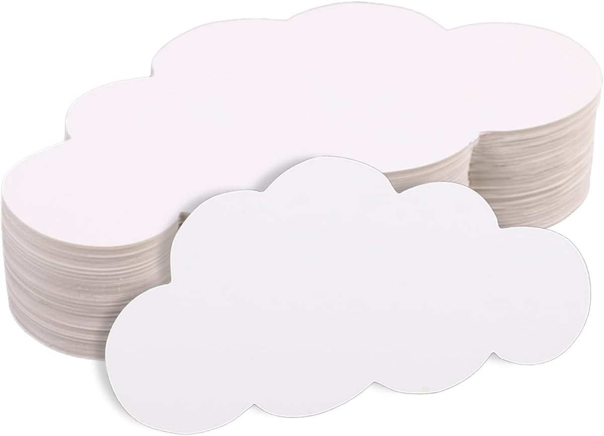 SnelShoppen - 200 Stuks Witte Wolk Papercutouts, Dubbelzijdige Papieren Wolkenvormen voor Wanddecoratie, DIY Bulletin Bord, Kinderen Kamer Decoratie,
