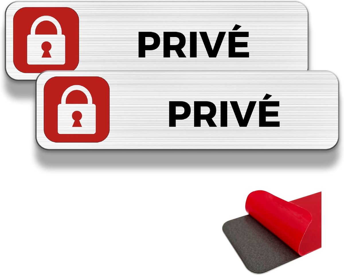 SnelShoppen - Private Deurbord, 2 Panelen voor Privé Eigendom, 19 × 5 cm, Geborsteld Aluminium, Dikte 2 mm, Binnen/Buiten, Waterdicht, met Sticker