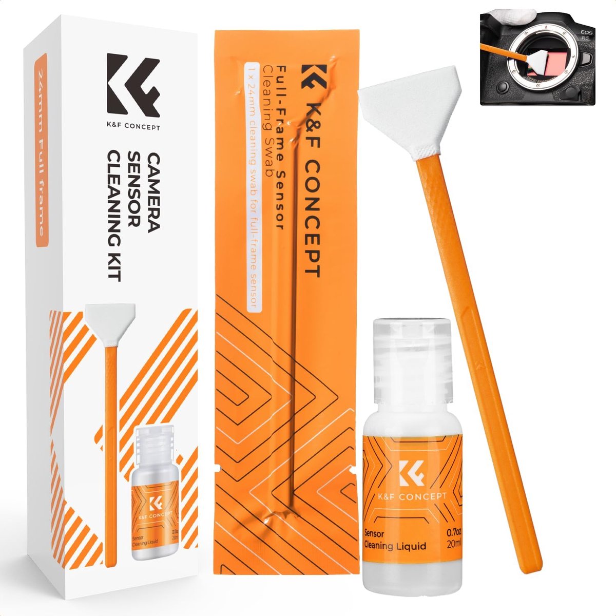 SnelShoppen - 24mm Sensorreinigingswabs *6 + 20ml Sensorreiniger voor DSLR SLR Digitale Camera's - Volledig Frame, Ammoniakvrij, Toxinevrij, Soft Clea