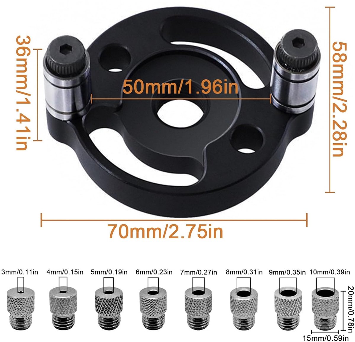SnelShoppen - Houtbewerkings Boorgat Locator Set - Aluminium Legering Boorgids met 8 Boor Bushings 3/4/5/6/7/8/9/10mm - Voor Precisie Drilling en Meub
