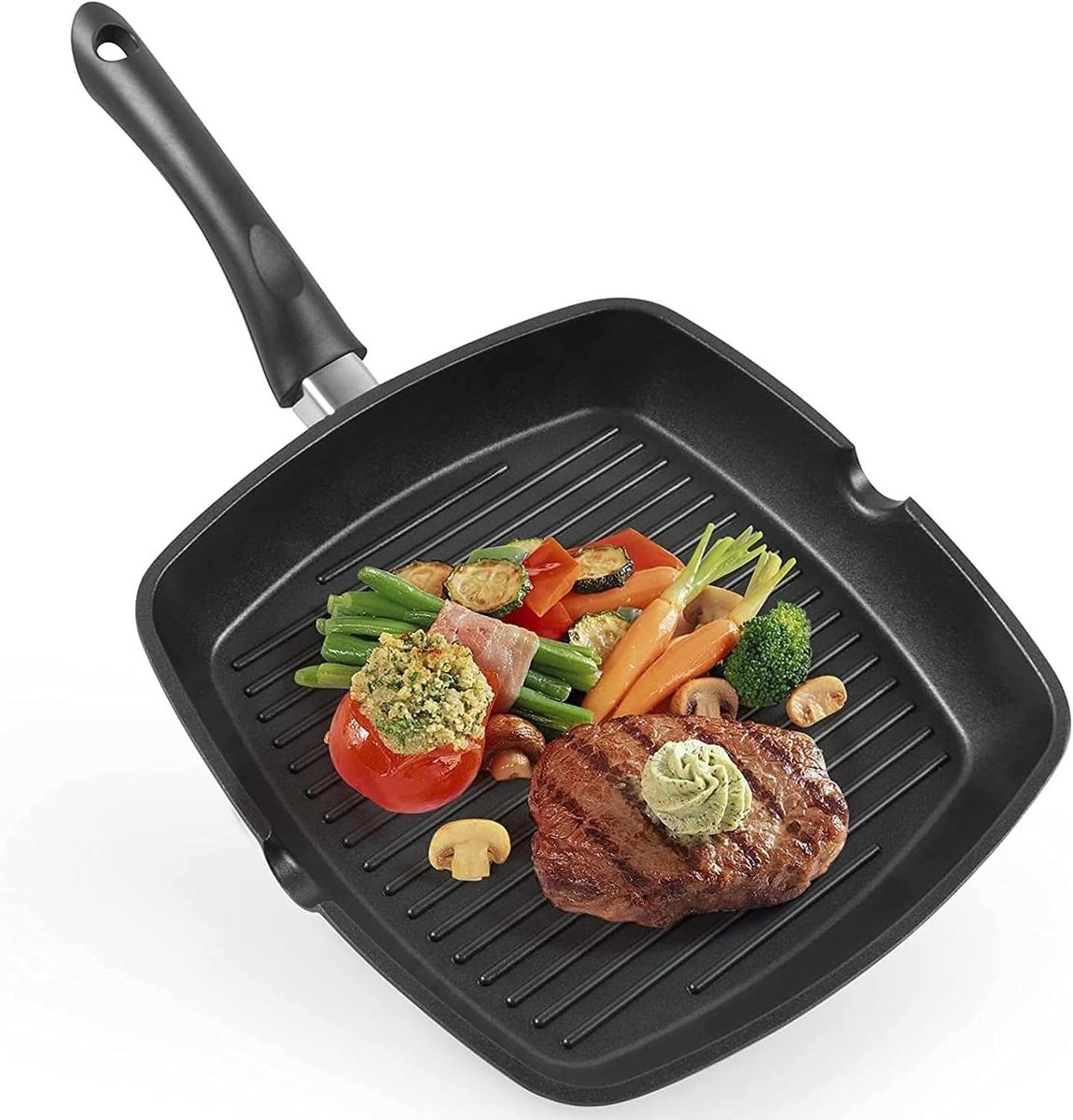 Grillpan - Koekenpan - Vlees Grillen - Antiaanbaklaag - 28 cm - Zwart