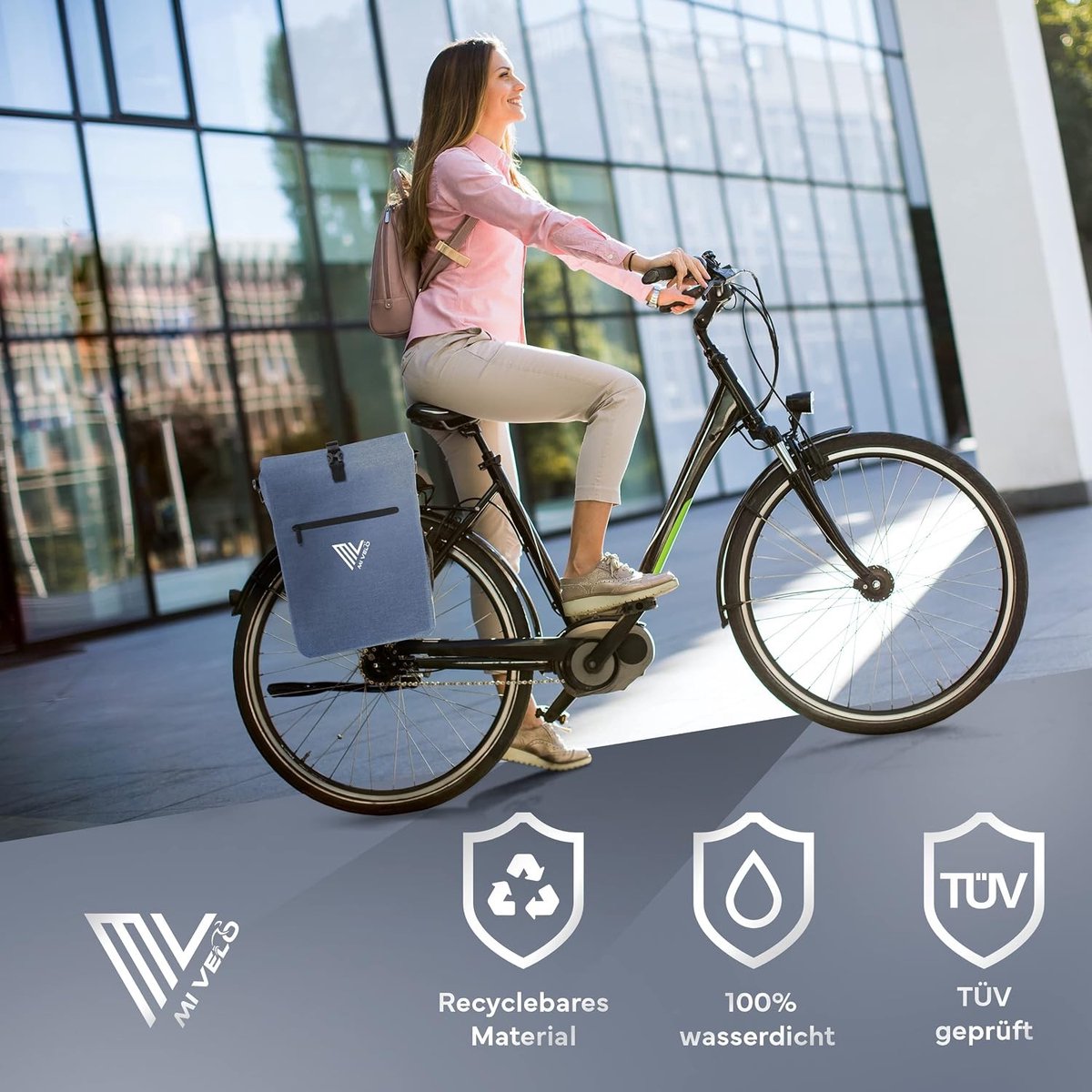 Fietstas - Jeansblauw - 3-in-1 Fietstas, Rugzak en Schoudertas - 100% Waterdicht en PVC-vrij - Voor Fietsers