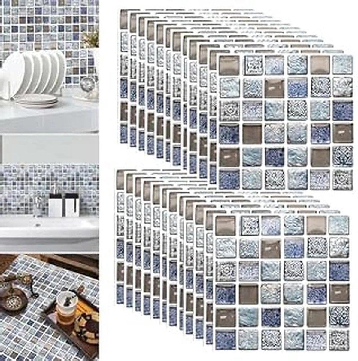 SnelShoppen - 24 Stuks Tegelstickers - Waterproof Zelfklevende Tegelstickers - Voor Badkamer, Keuken, Muur, Vloer - 20 x 20 cm - Milieuvriendelijk, Sc