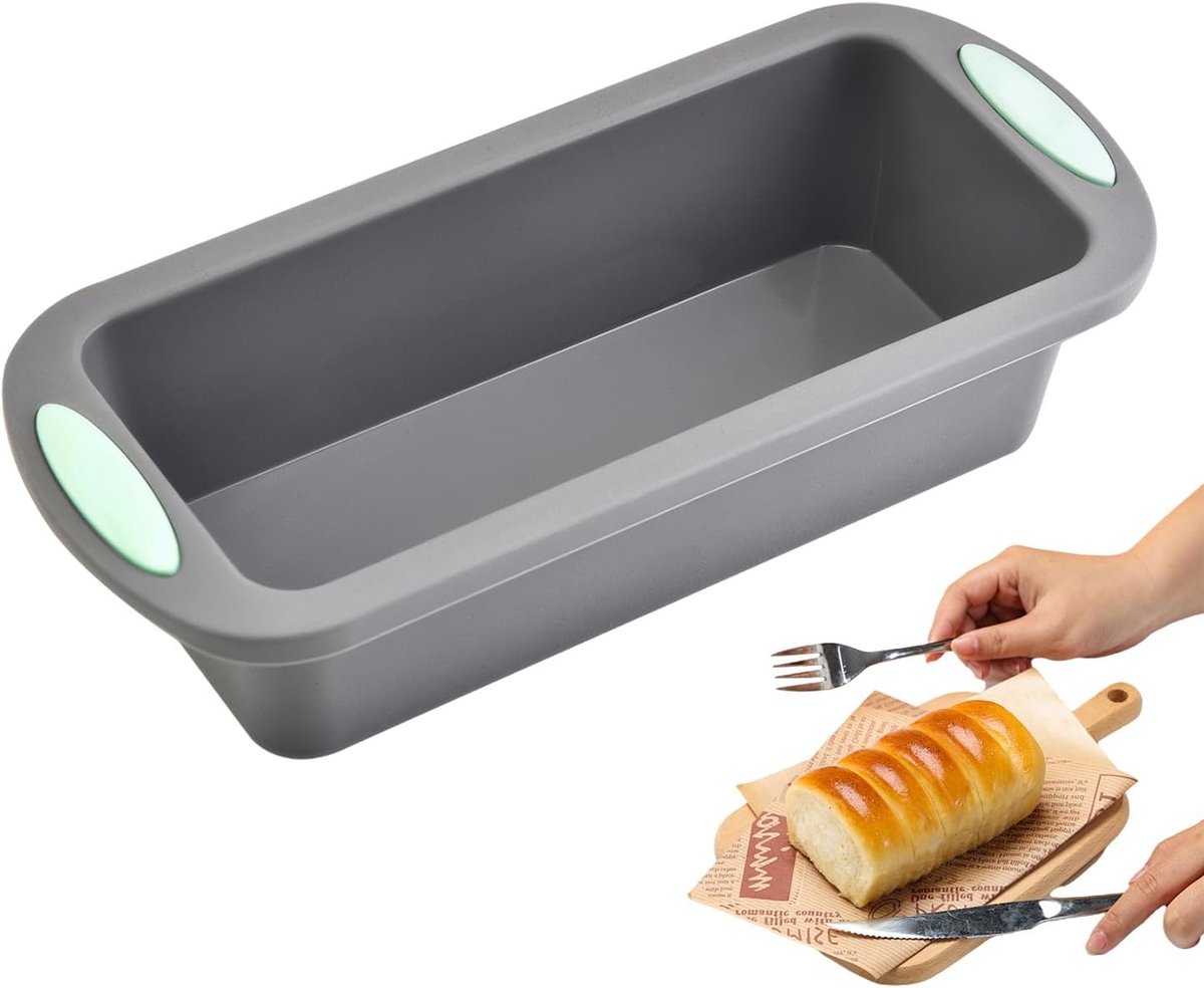Broodbakvorm - Broodbakvorm met antiaanbaklaag - Siliconen broodbakvorm - Bakvorm - Rechthoekige cakevorm - Met antiaanbaklaag - Gemakkelijk schoon te maken - Grote inhoud - 27,8 x 12 x 6,2 cm - Lichtgrijs