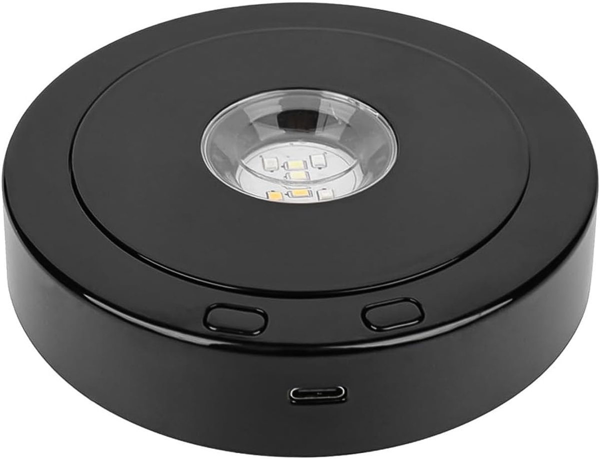 SnelShoppen - Zwarte Rotating Round Light Base met 4 Rotaties, 8 Verlichtingsmodi, Displaystandaard voor Helder Kristalglas en Harskunst