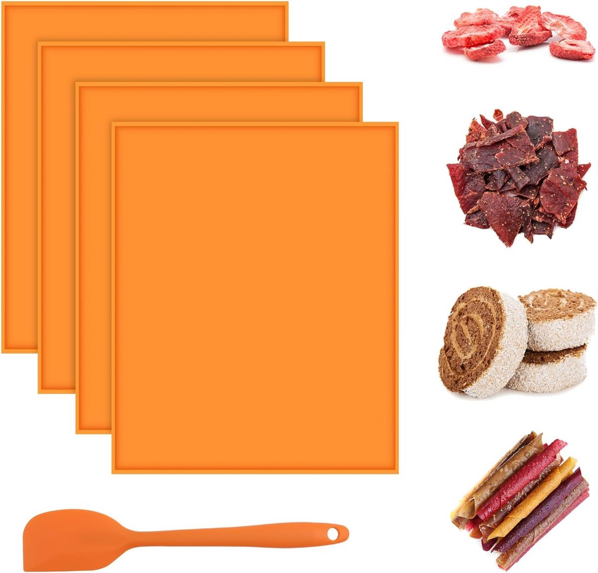 SnelShoppen - 4 Stuks Siliconen Dehydrator Vellen met Opstaande Rand, Antikleef Voedsel Dehydrator Tray Liner Herbruikbare Droogmachine Matten voor Fr