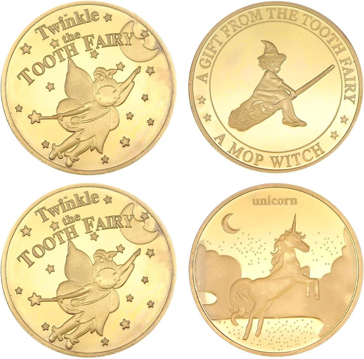 Namvo 4 stuks gouden munten tandenfee munt voor jongens en meisjes gouden munt fee cadeaus voor verloren tanden - ShopVlot