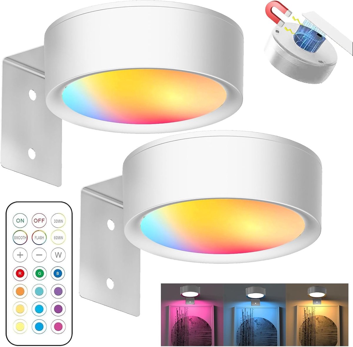 SnelShoppen - 2 Stuks Draadloze Magnetische Verlichtingslamp voor Foto's met Afstandsbediening, Dimbare Timer, 3 Lichthoeveelheden, Kunstweergavelamp,