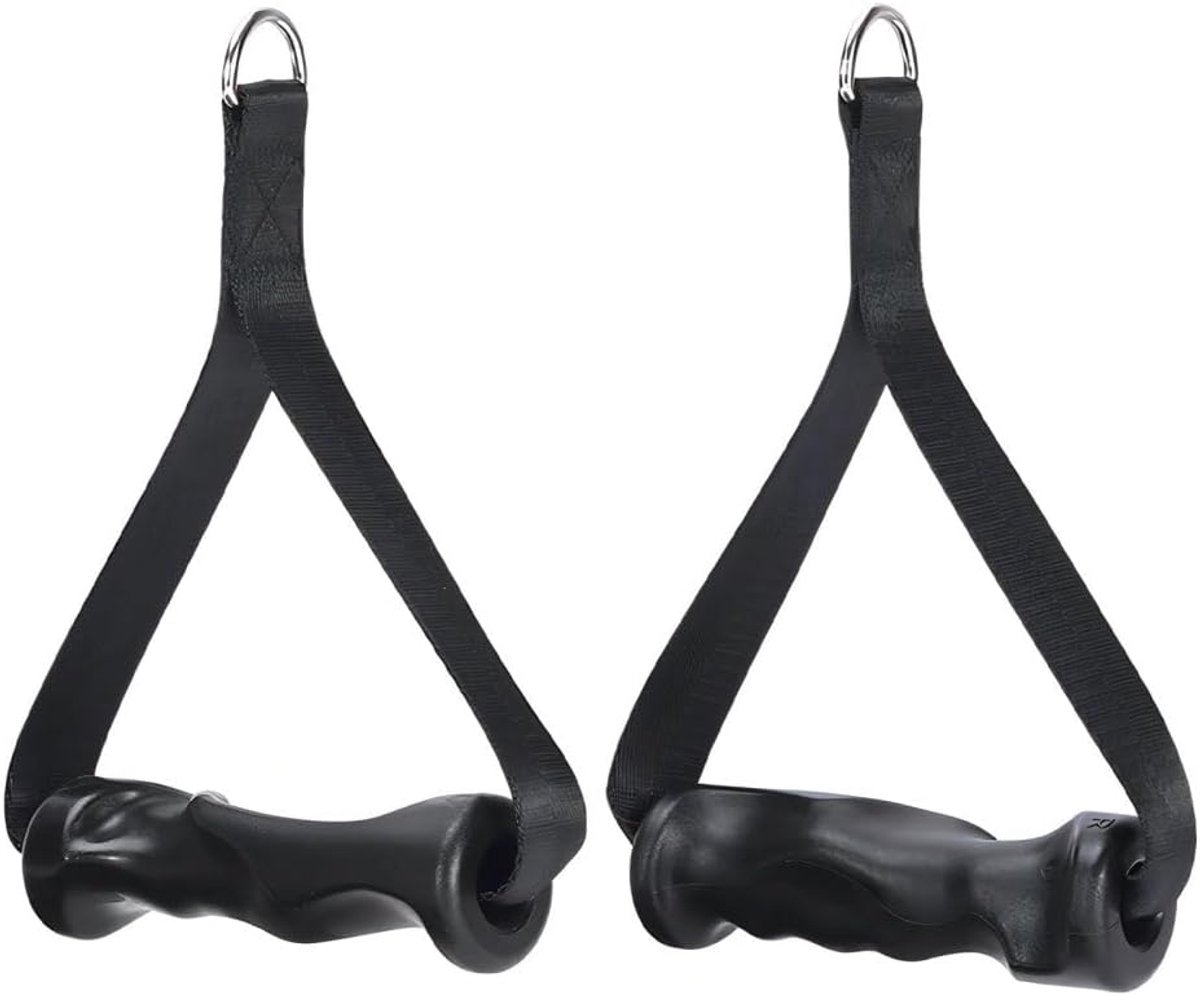 SnelShoppen - DONGKER Oefenhandgrepen 2 Stuks Antislip Vervangingshandgrepen met Verstevigde & Groffe Metalen D-Haak voor Kabelmachine Grip, Fitness A