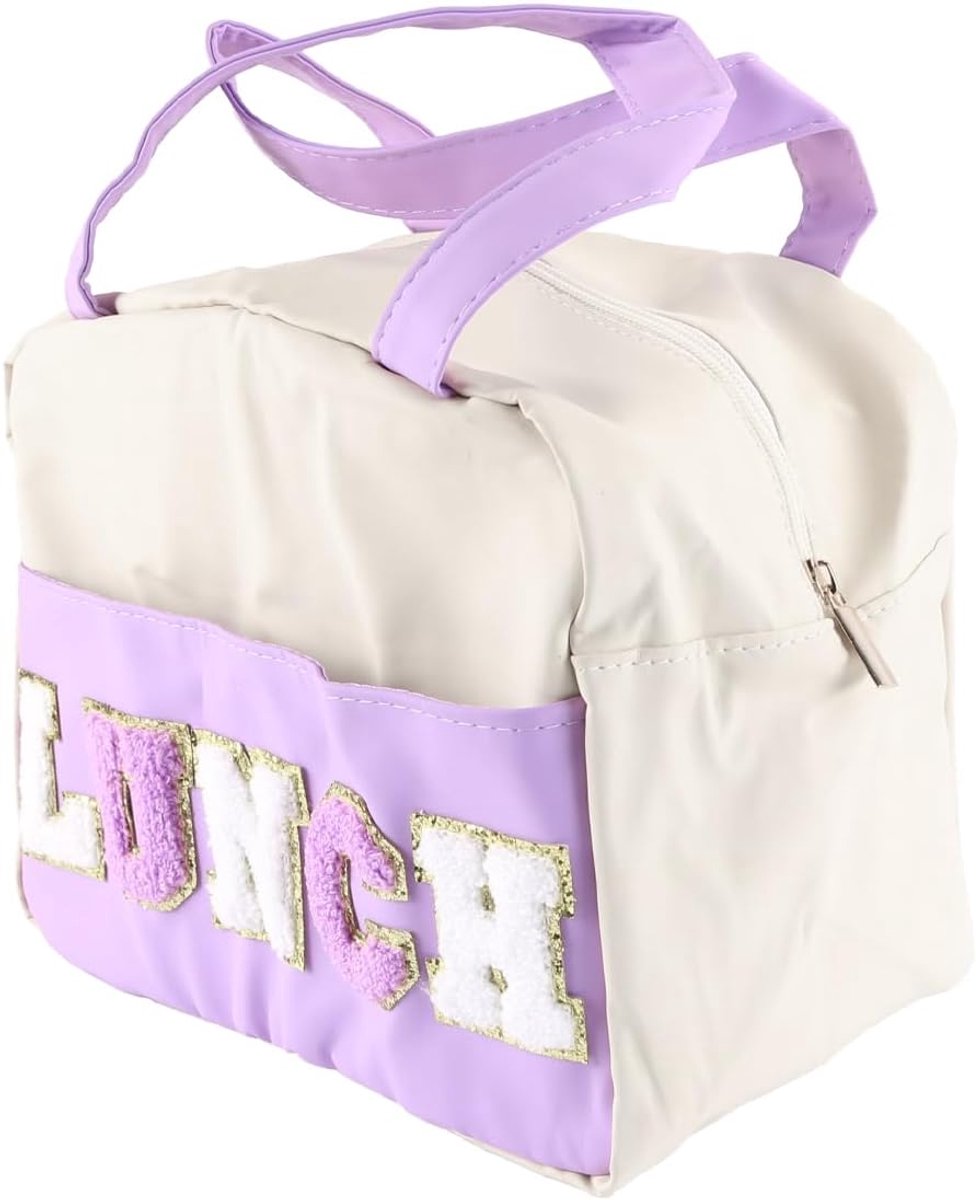 SnelShoppen - Vrouwen Geïsoleerde Lunch Tas PU Leer Kleine Lunchdoos voor Kantoorwerk met Letters, Lekvrij Bevroren Tas, Herbruikbaar en Draagbaar, Pa