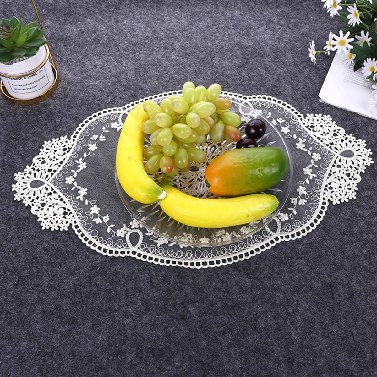 SnelShoppen - 12 Stuks Retro Kant Dinermatten, 29 x 51 cm, Franse Placemats, Geborduurd Kant, Haakwerk Dineronderzetters, Wasbaar, Voor Thuis, Keuken,
