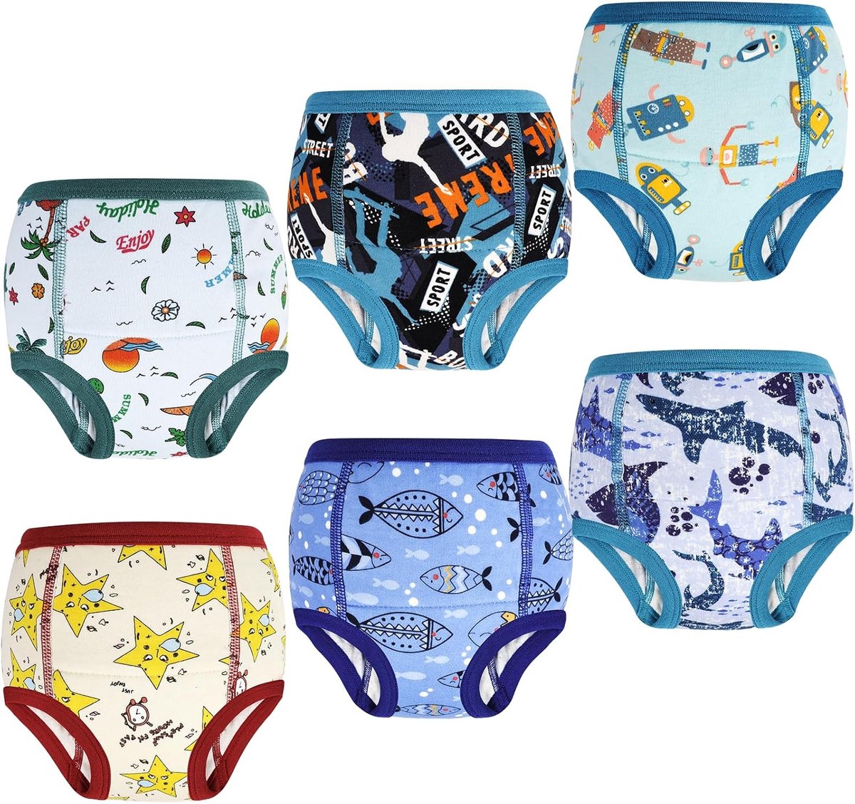 SnelShoppen - Training Pants Baby 6 Stuks, Ondergoed voor Kinderen, Absorberende Training Broekjes van Katoen, Voor Jongens van 2 Jaar, Comfortabel en