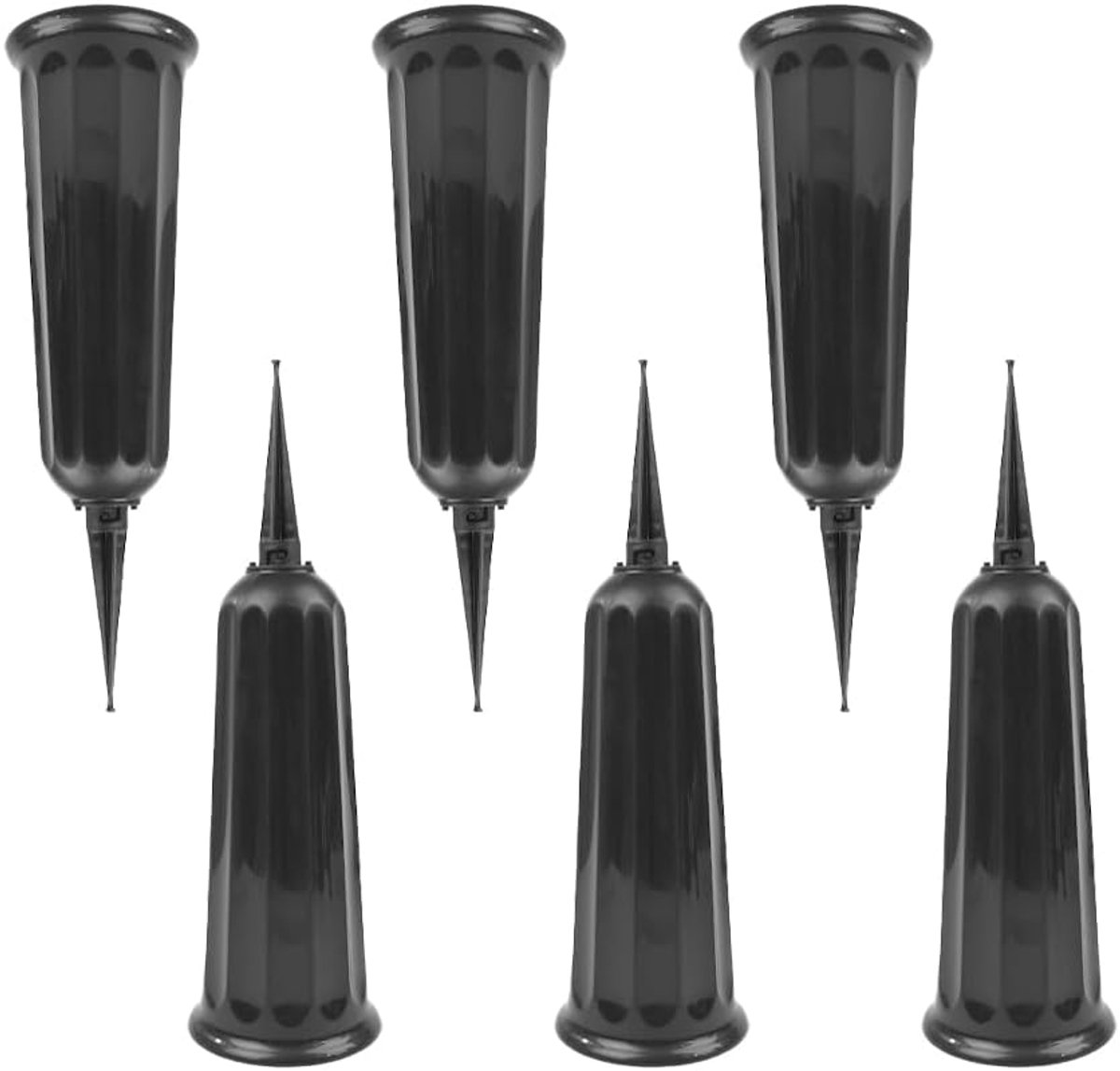 SnelShoppen - 6 Stuks Begraafplaats Vaasje met Grondsteken - Zwart Begraafplaats Vaasje - Herinneringsvaas voor Graf - 25x7.5cm - Duurzaam en Herbruik
