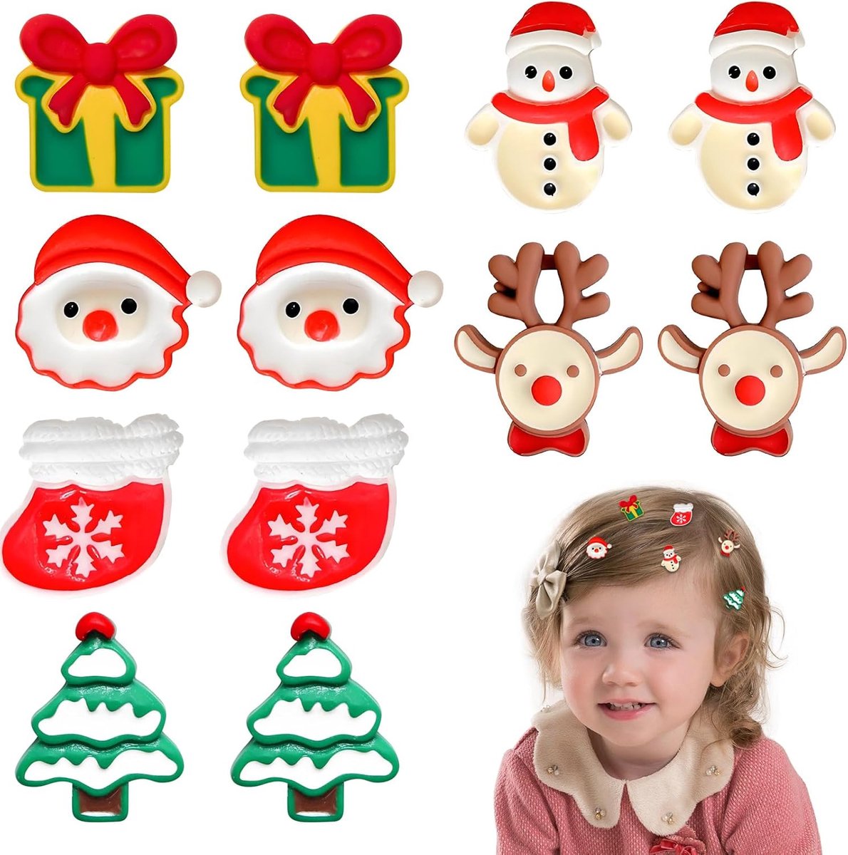 SnelShoppen - 12 Stuks Kerst Haar Clips, Kerst Haaraccessoires, Mini Haar Strikjes, Kerstboom Haar Strikjes, Haarspelden voor Vrouwen, Feestelijke Haa