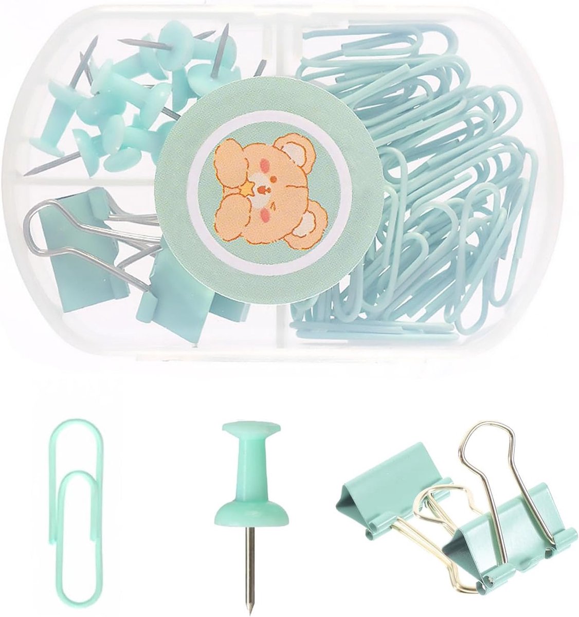 SnelShoppen - Paperclips, Vouwklemmen, Duimspijkers, Metalen Bindclips, Multifunctionele Klemmen voor Kantoorbenodigdheden, Stationery Set, 63 Stuks,