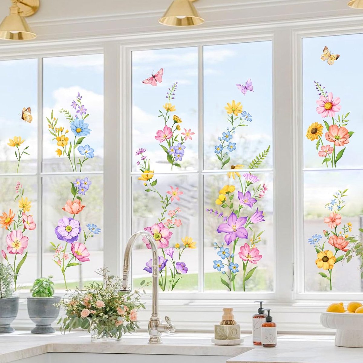 Raamstickers bloemen - kleurrijke wildflowers - dubbelzijdig - ideaal voor thuisdecoratie - ShopVlot