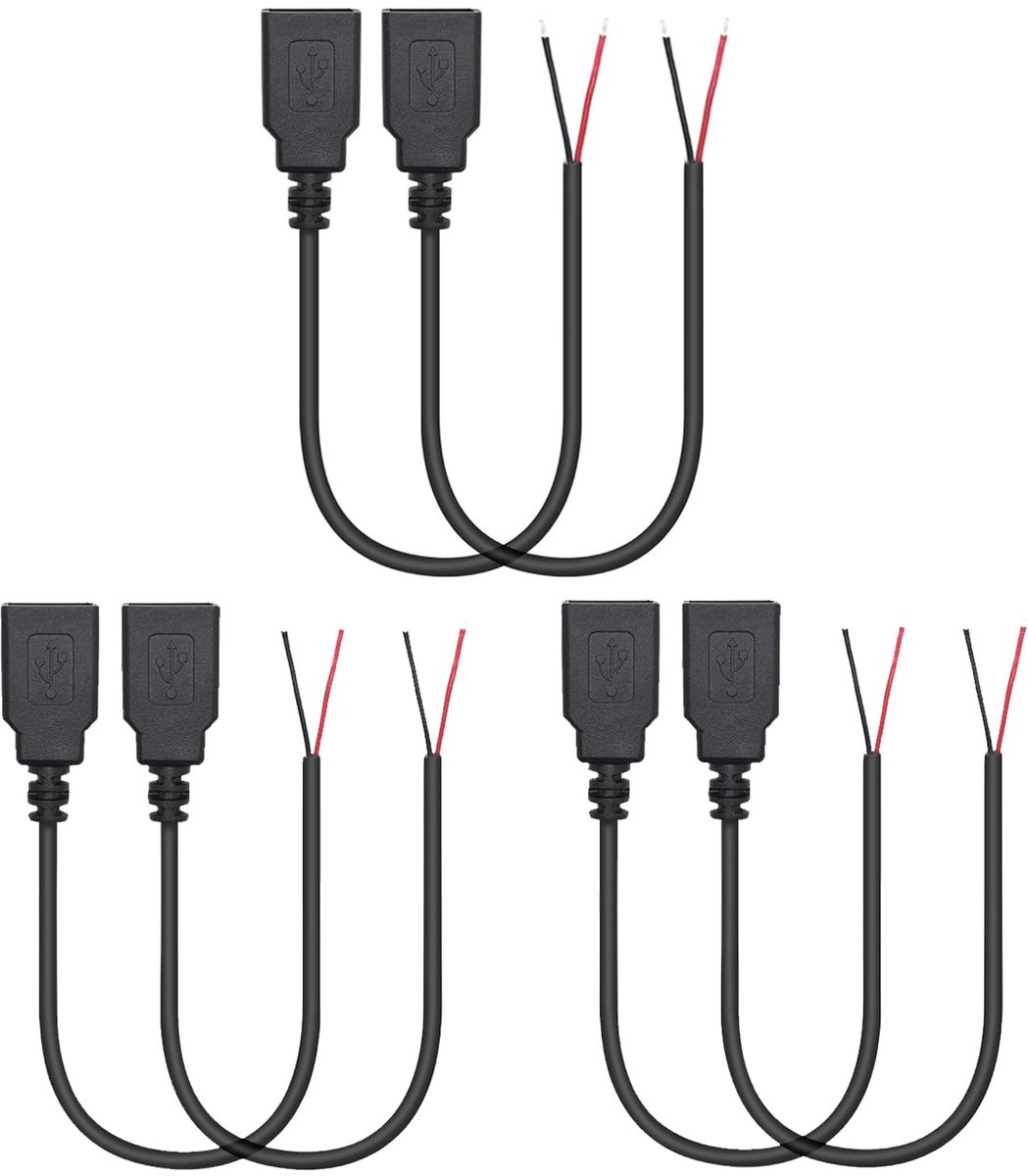 USB 2.0 female 2 pin bare wire - 30 cm kabel - hoogwaardig PVC - ideaal voor 12V/3A apparatuur - ShopVlot