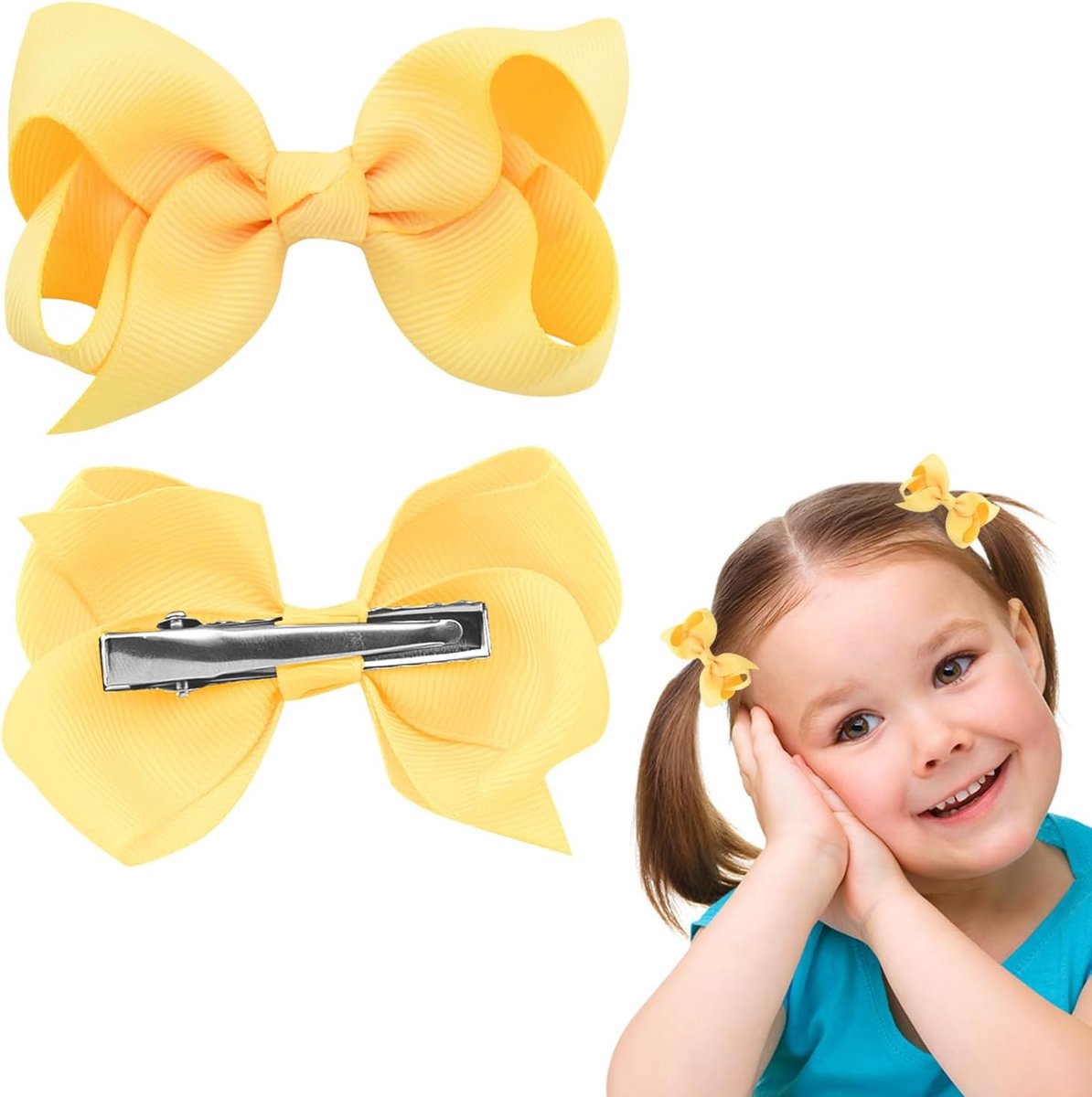 2pcs Ribbon Hair Bow Clips Barrettes, 3 Inch Ponytail Holder Bow Hair Bow with Duckbill Clip for Kids Kids Girls Women - ShopVlot